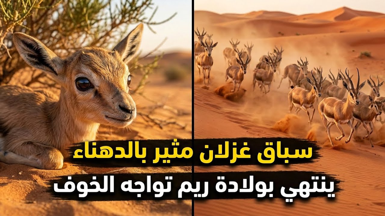 سباق غزلان ومها عربي لم تشاهد مثله بالدهناء مع ولادة ريم خائفة - من أجمل المناظر في صحاري السعودية!
