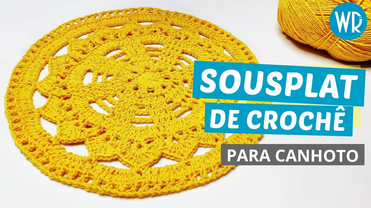 ✋(Para canhoto) Sousplat de crochê amarelo ouro - Wagner Reis