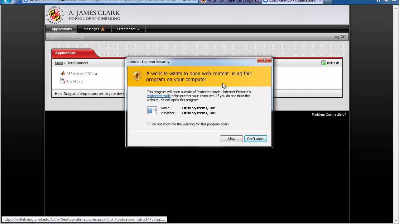 Opening TerpConnect Files in the VCL