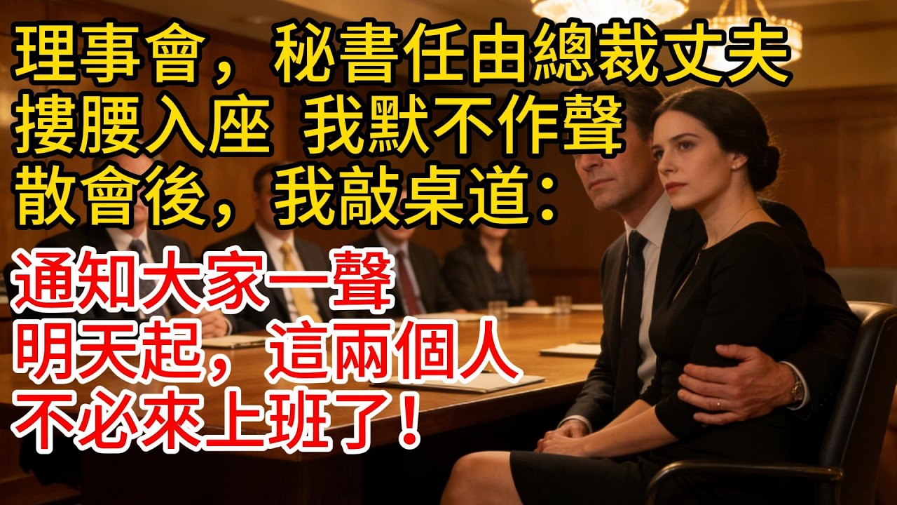 理事會，秘書任由總裁丈夫摟腰入座，我默不作聲，散會後，我敲桌道：“通知大家一聲，明天起，這兩個人不必來上班了！”#故事頻道 #情感 #愛情紀錄 #小说 #爲人處世