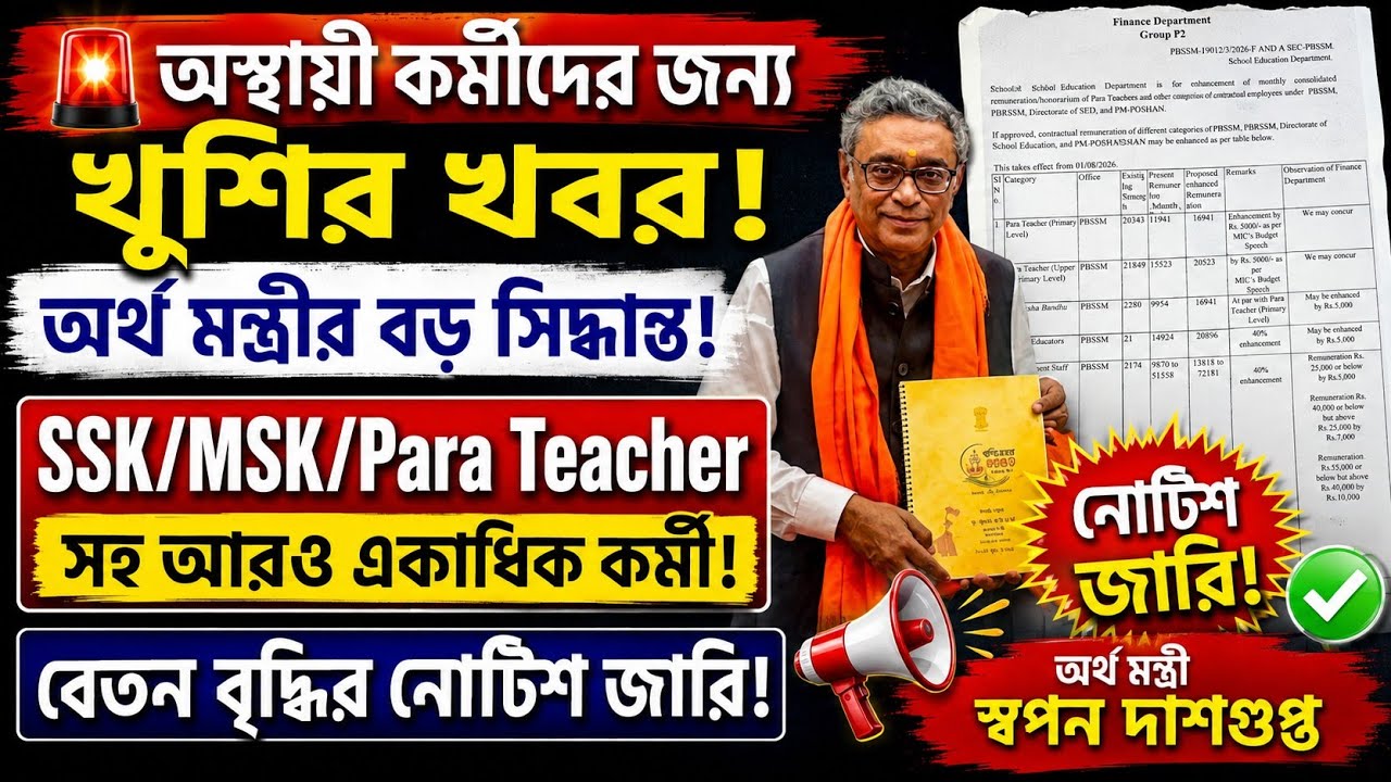 অস্থায়ী কর্মীদের বেতন বৃদ্ধি!SSK/MSK/Para Teacher Salary Increase|Contractual Employees|