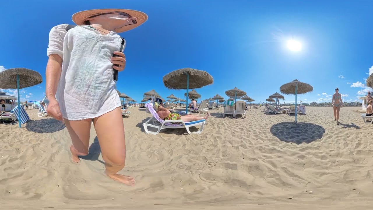 Beach La Malvarrosa | VR 360° | Virtual 3D Beach Walking Tour | 21 August 2024  | 8K quality