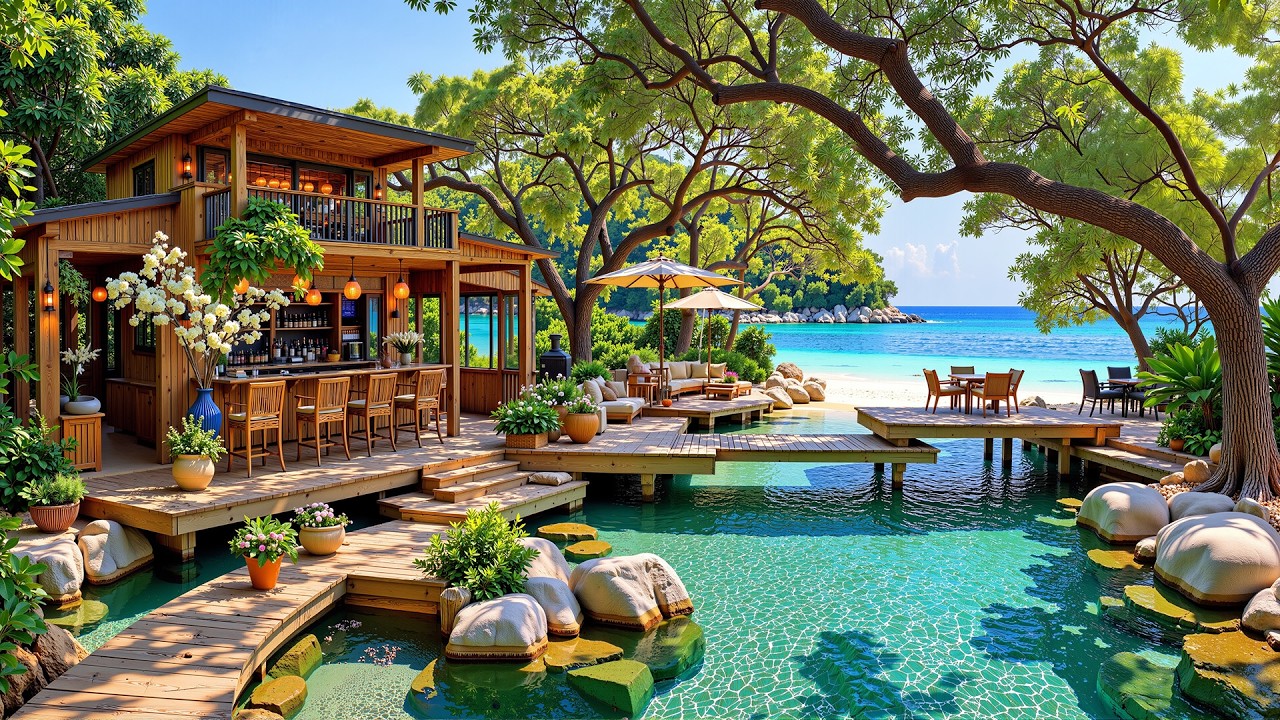 Wooden House With Refreshing Jazz | Relaxing Morning Jazz in a Serene Oceanfront For Relaxation