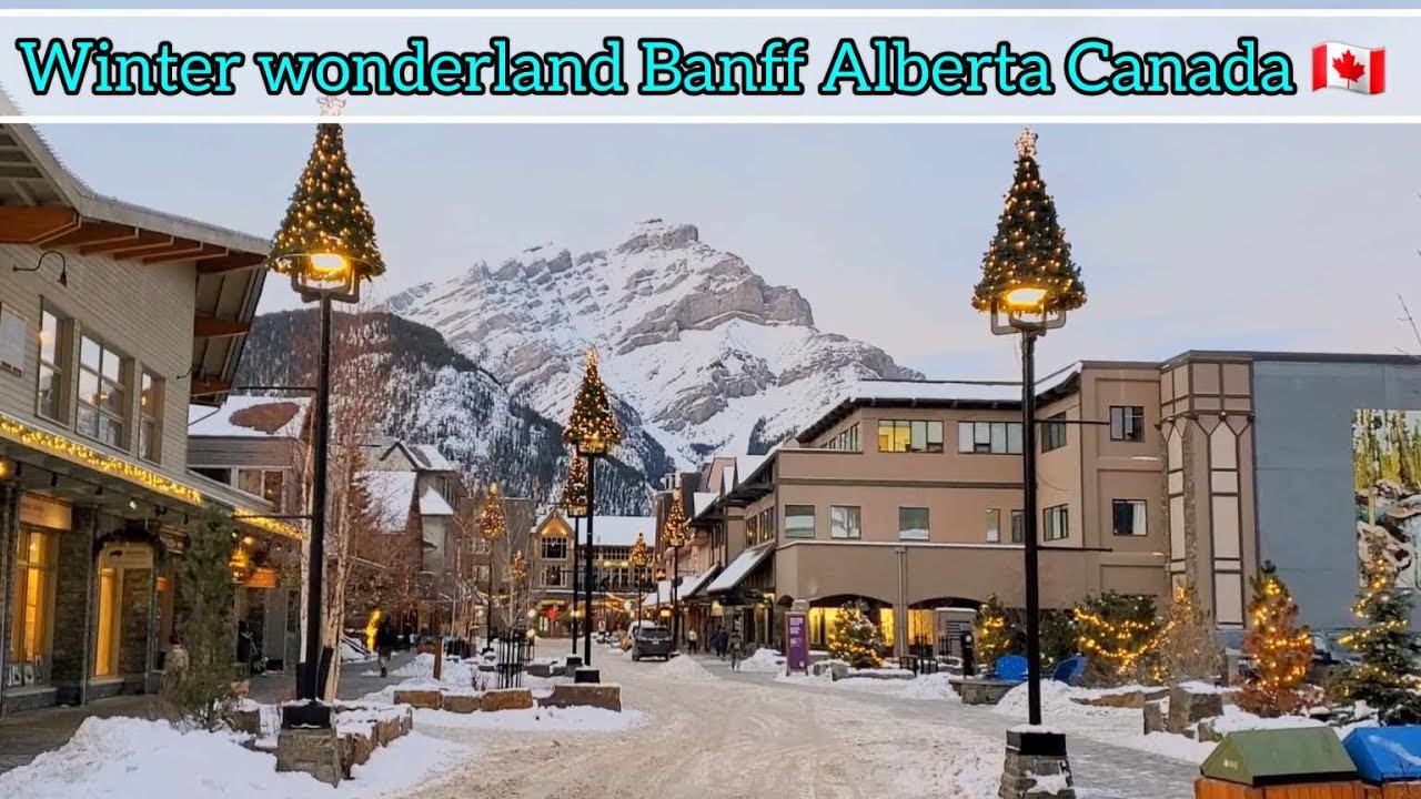 Banff Alberta Canada - Christmas decorations| World Famous town 4K waking tour #canada #banff