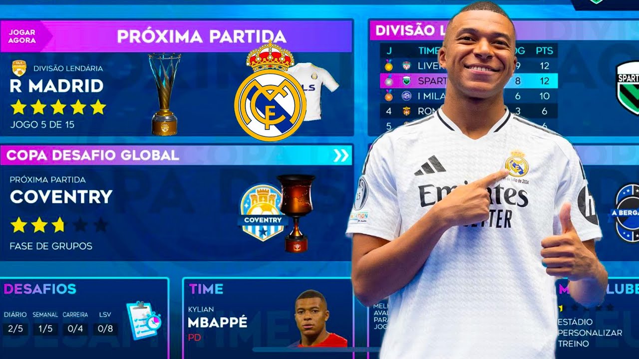 DLS 24 | Modo carreira Spartanos FC #166 ( Jogo Contra o Real Madrid!!, Com Golaço Do Mbappé!!! )