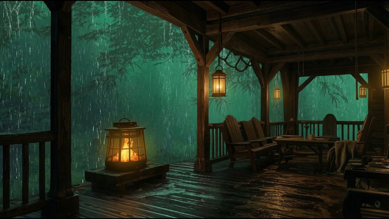 Midnight Rain in the Forest from a Cozy Cabin Porch | 3 Hours of Relaxing Rain for Focus