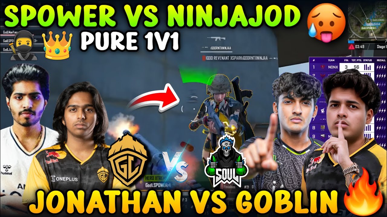 🇮🇳 SPOWER👑 VS NINJAJOD🥷 PURE 1V1 🤫 MANYA META 🔥 JONATHAN, ADMINO 😊 GODL ALL BGIS MATCHES 💛 | GODL 