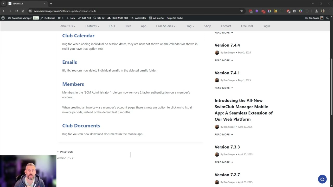 SwimClub Manager version 7.6.1 updates