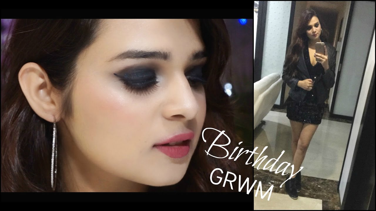 Birthday/ Dark New Year Makeup GRWM !! Black Glitter Smokey Eyes