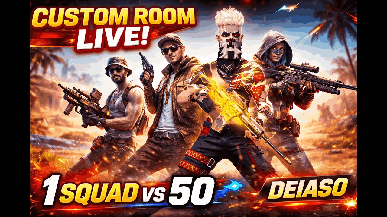 🔴 FF LIVE | 50 PLAYER CUSTOM ROOM 😱 | SUBSCRIBE + UID ADD | 1 SQUAD VS ALL | DEIAS0