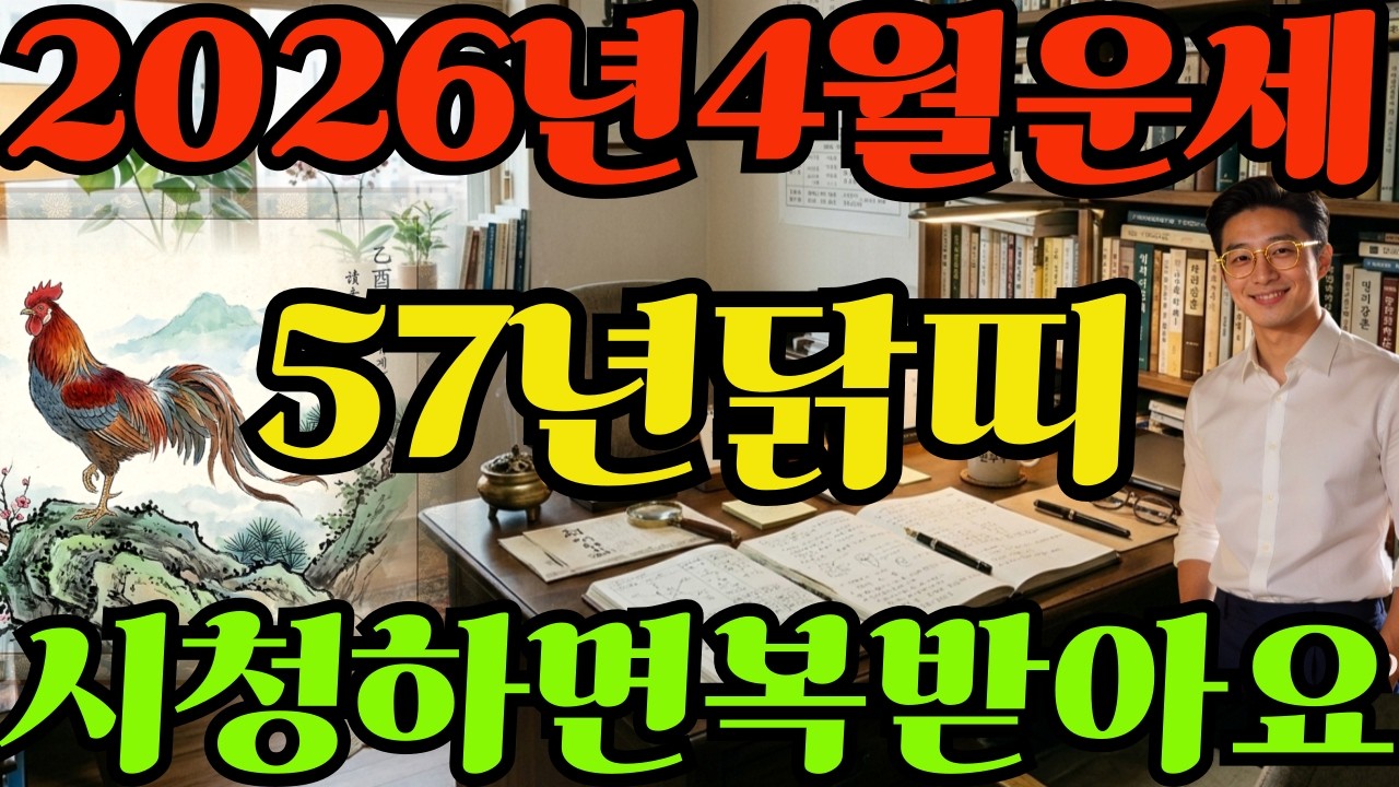 [57년닭띠26년4월운세]시청하면복받아요!!1957년정유생닭띠26년4월운세