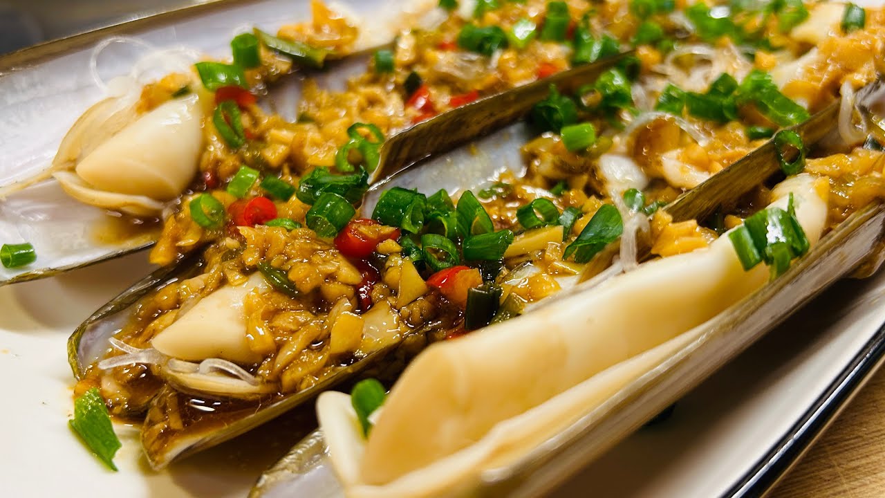 Easy! Razor Clams with garlic Sauce | Steam Clams-Chinese Seafood