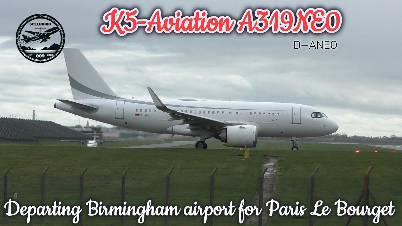 K5-Aviation VIP Airbus A319NEO departing Birmingham airport for Paris LBG airport