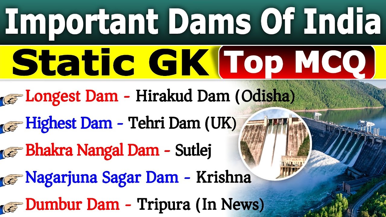 Dams Of India | भारत के प्रमुख बांध | Rivers & State | Important Dams Of India MCQ | Dams Gk MCQ #gk