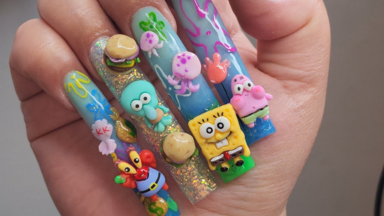 3D SPONGEBOB INSPIRED NAILS | BEGINING TO END