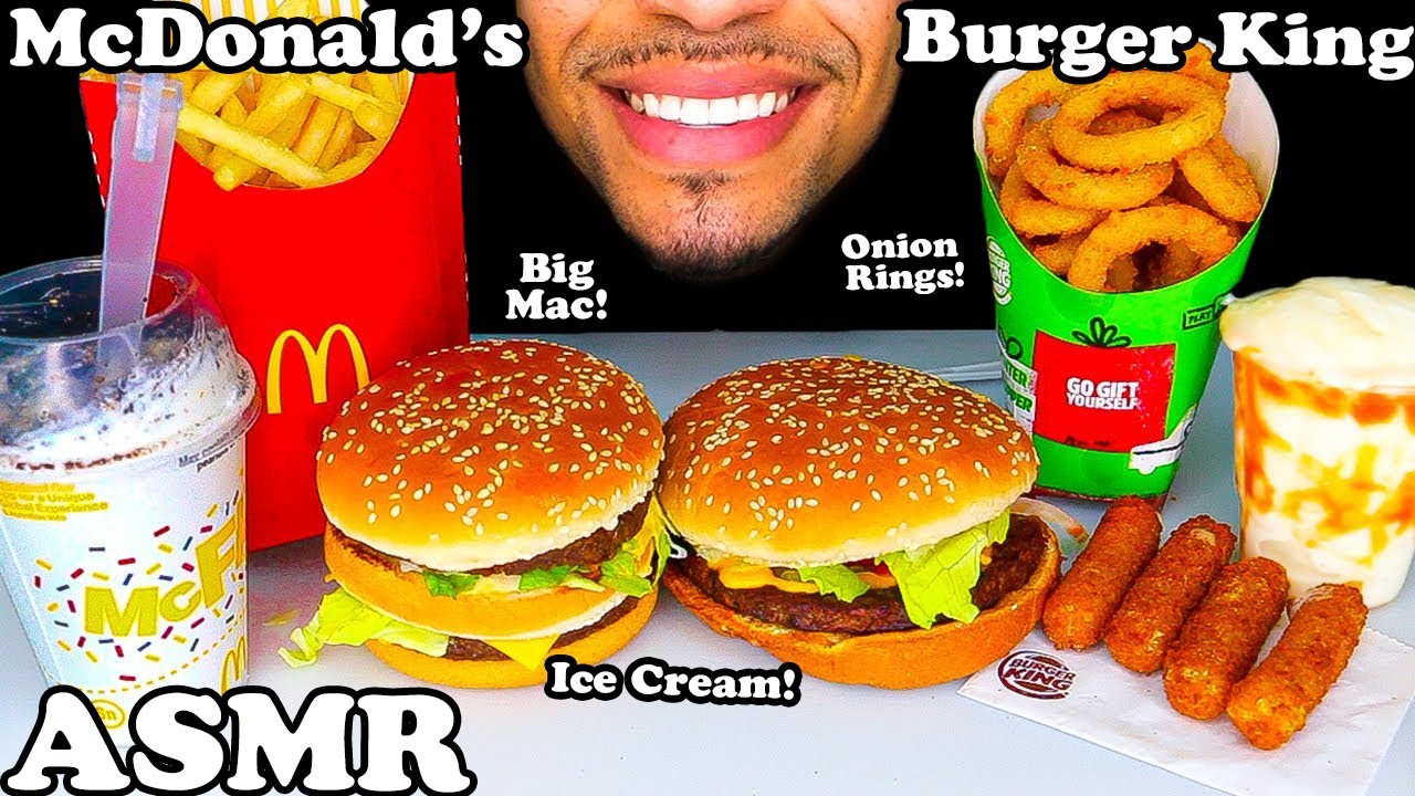 BURGER KING vs  MCDONALDS BIG MAC IMPOSSIBLE WHOPPER ONION RINGS FRIES OREO MCFLURRY MUKBANG