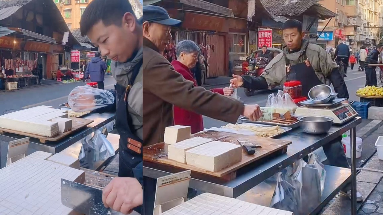 The stall sells tofu, which is freshly made and sold on February 26st