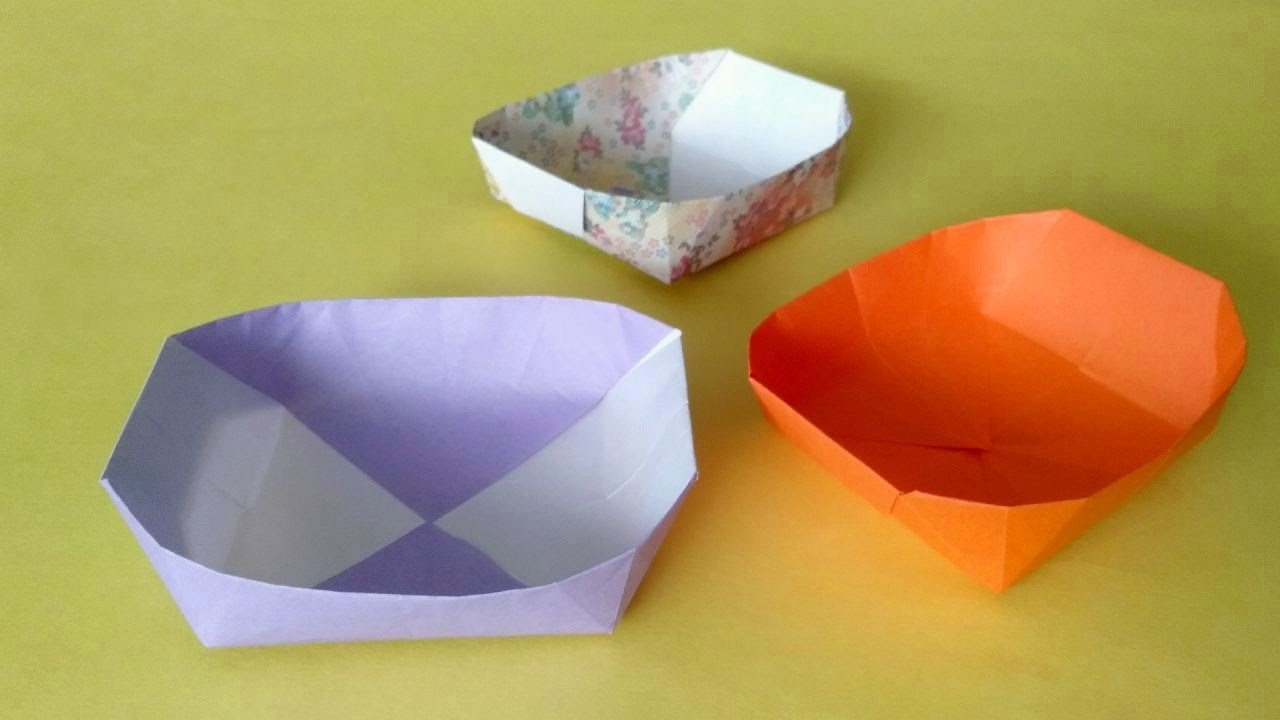 折り紙 かんたん1枚で 皿 トレイ 小物入れ を折る。 DIY Tray origami tutorial