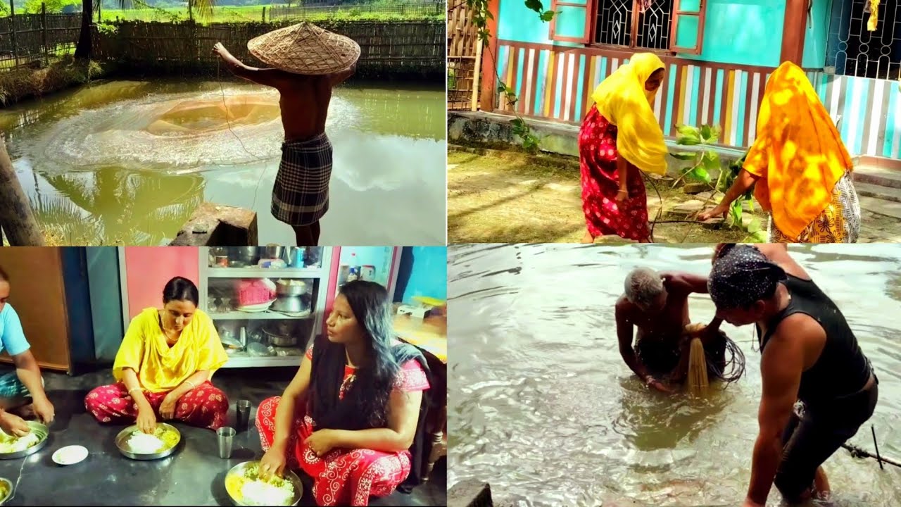 আজ পুকুর থেকে সবাই মিলে মাছ ধরে জমিয়ে খাওয়া দাওয়া করলাম। 😋🐟