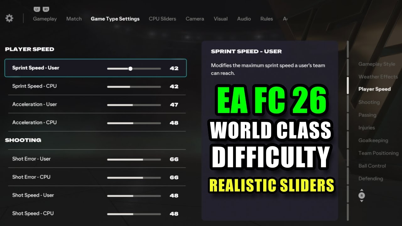 EA FC 26: реалистичные ползунки мирового класса сложности для всех матчей