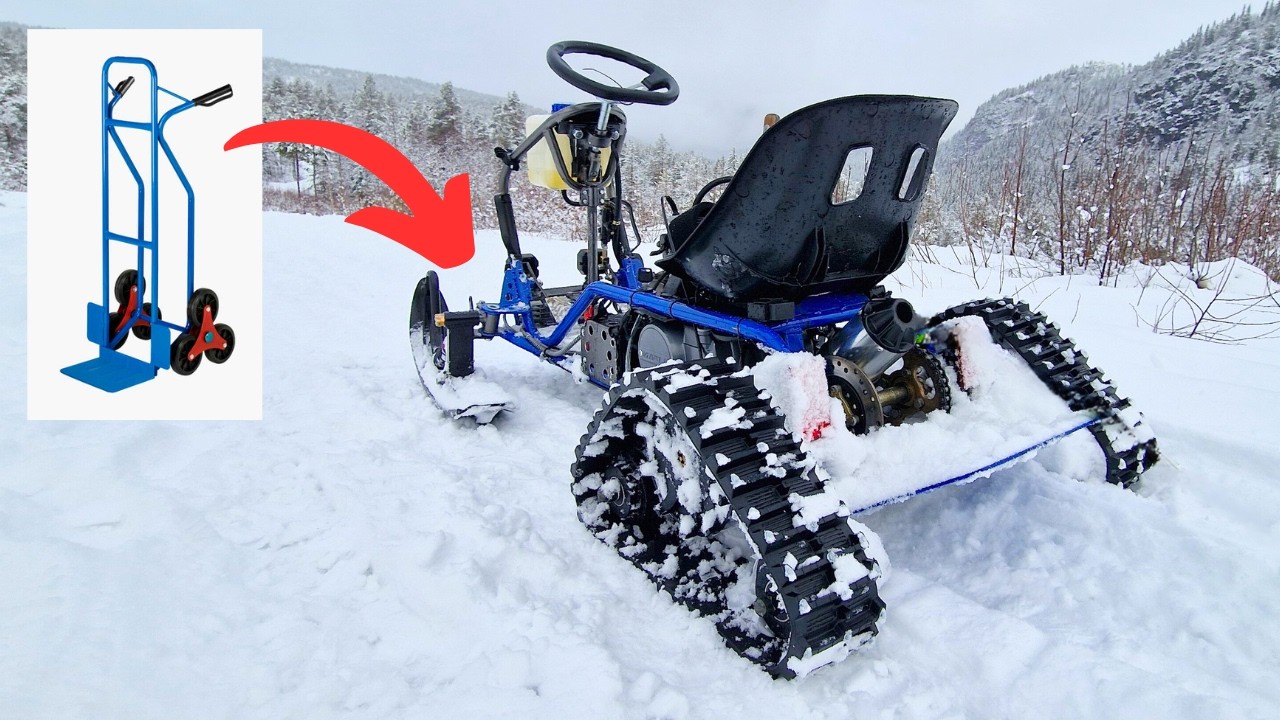 My Hand Truck Go Kart gets Skis and Tracks to make Winter Fun!