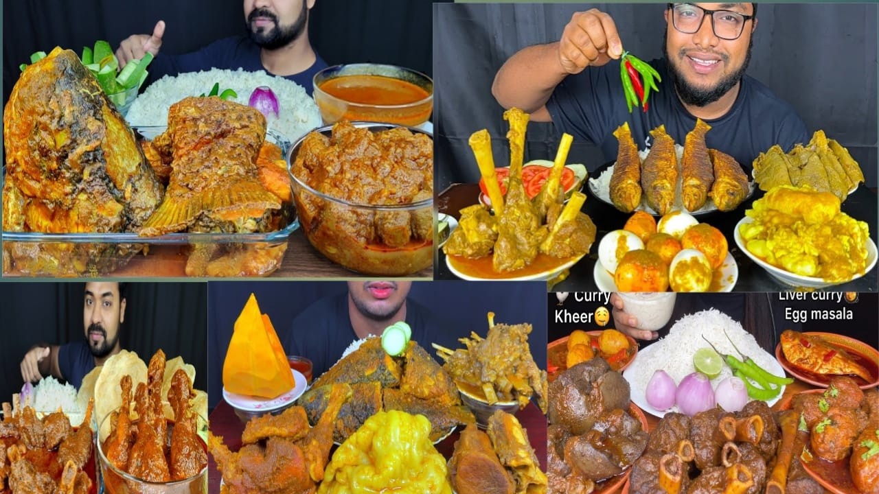 ASMR EATING MUTTON CURRY, CHICKEN CURRY,FISH CURRY,EGG CURRY
