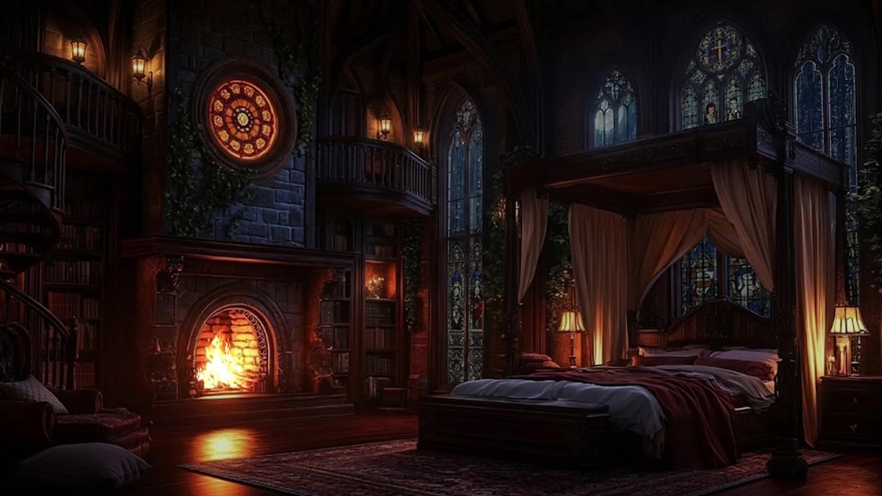 🌙🏯 Night Rain at a Royal Castle Bedroom | Rain on Tall Windows | Deep Sleep & Relax
