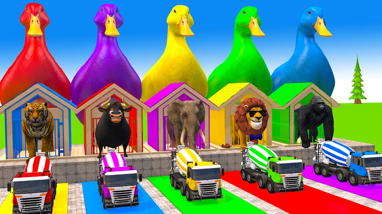 Long Slide Game With Cow Elephant Gorilla Hippopotamus Tiger 3d Animal Game Funny 3d Animals
