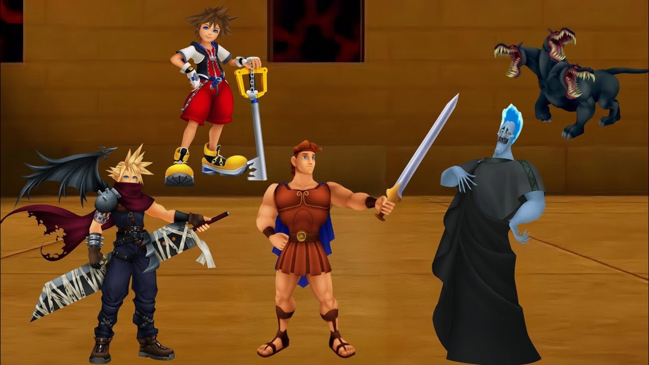 KH Re:Coded. Sora, Hercules, Cloud vs Hades and Cerberus.