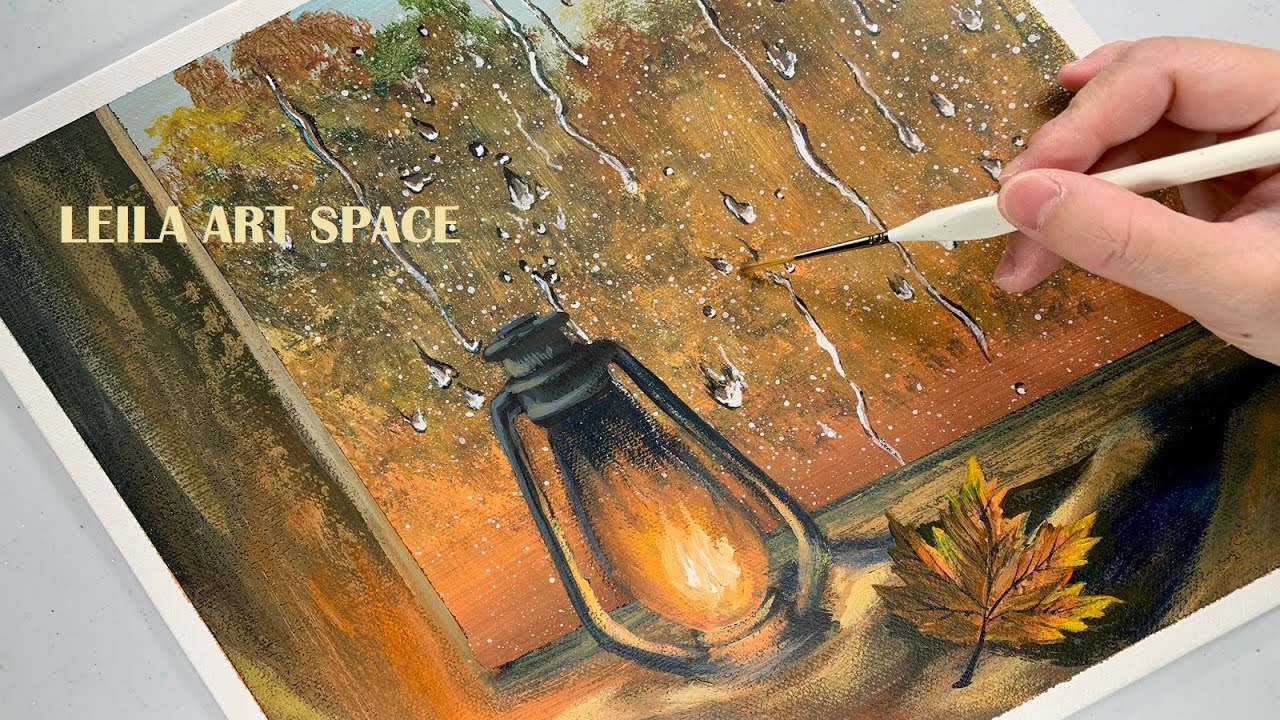 How to paint rainy window, Aesthetic Autumn Acrylic Painting Tutorial