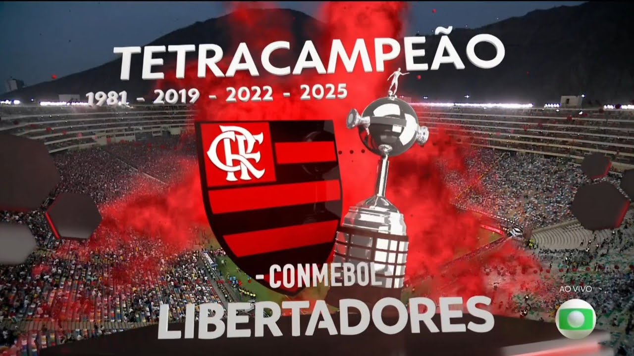 Apito final e comemora&ccedil;&atilde;o 🇦🇱 Flamengo tetracampe&atilde;o da Libertadores (Globo)