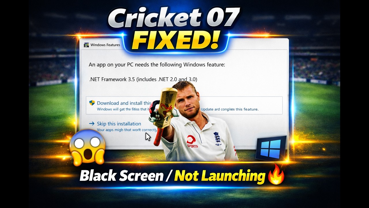 Cricket 07 Not Launching or black screen error then try this trick any windows
