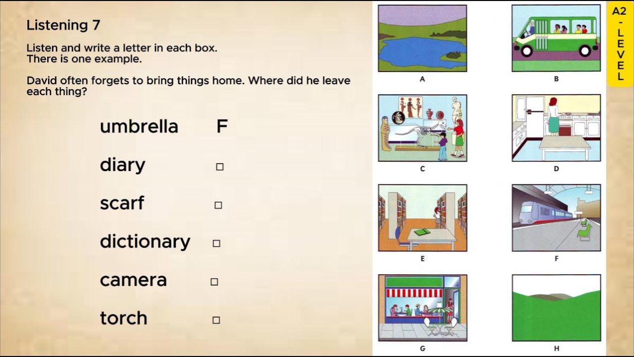 A2 Level &ndash; English Listening Practice: Match Pictures with Illustrated Words or Name