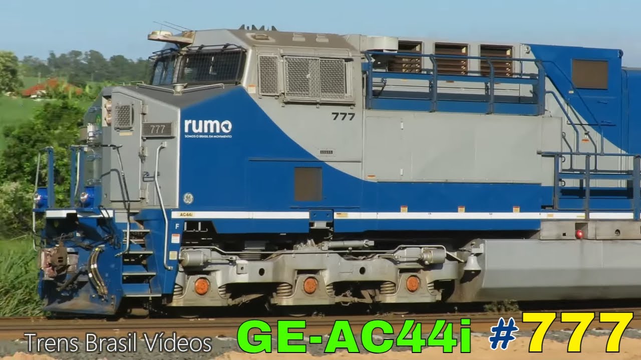 🇧🇷Locomotiva 777 GE-AC44i RUMO logística  |  Líder no TREM carregado passando por Limeira-SP.