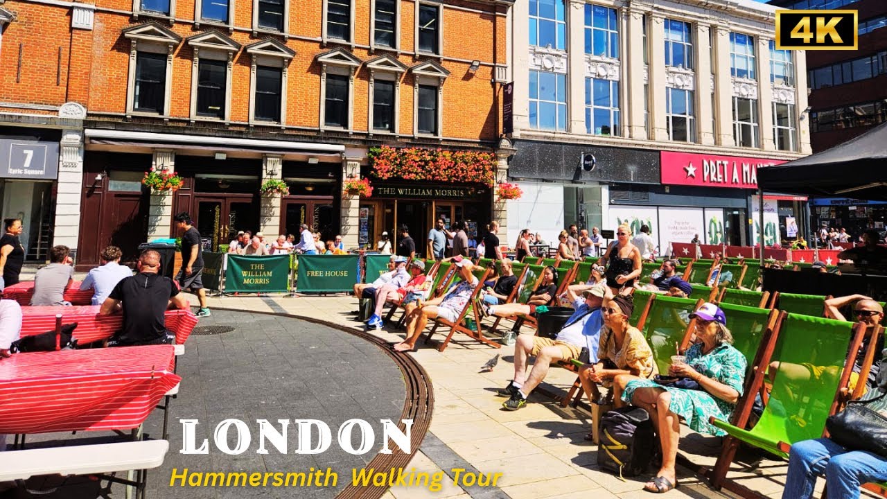 London, England, HAMMERSMITH Walking Tour 4k, London Walk, Shops, Streets & Hidden Gems.