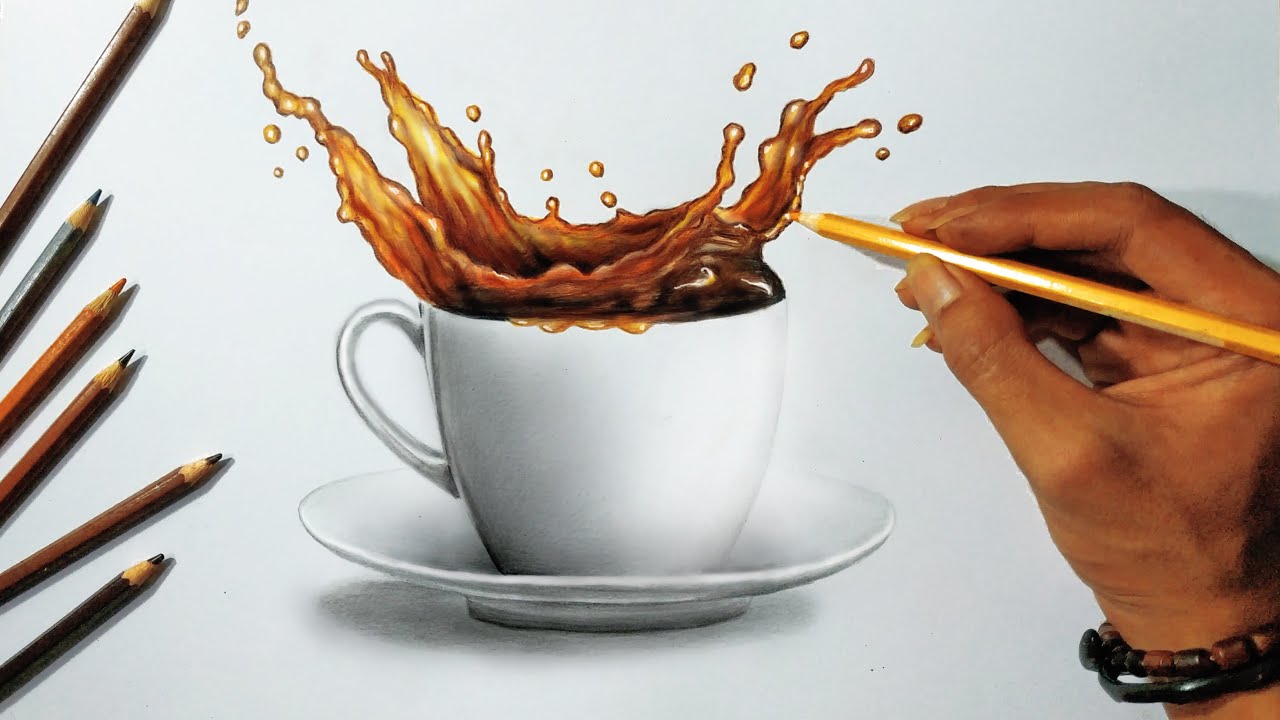 Menggambar 3d Realist Menggunakan Pensil Warna. DRAWING COFFEE CUP