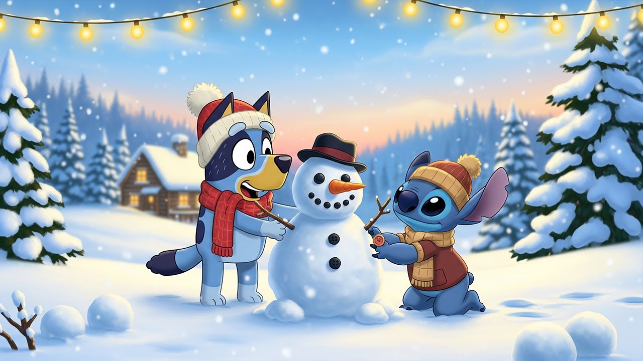 Stitch & Bluey Snowman Winter Moments ❄️ Cozy Lofi Beats to Relax & Study 🌙 Soft Winter Chill Vibes