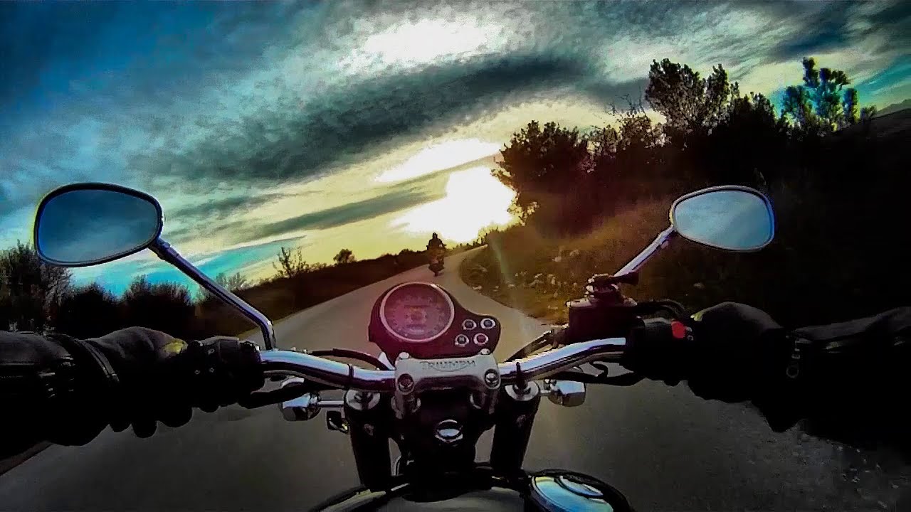 Sunset ride on a Triumph Bonneville