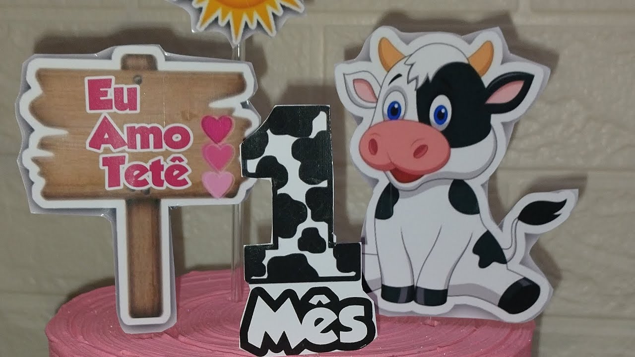 Decoração  de Bolo tema Vaquinha de Mesversário