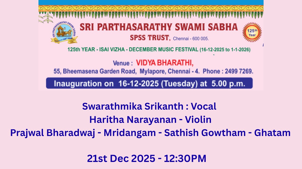 125th Year - Isai Vizha - December Music Festival 2025 - 2026 - Swarathmika Srikanth & Party