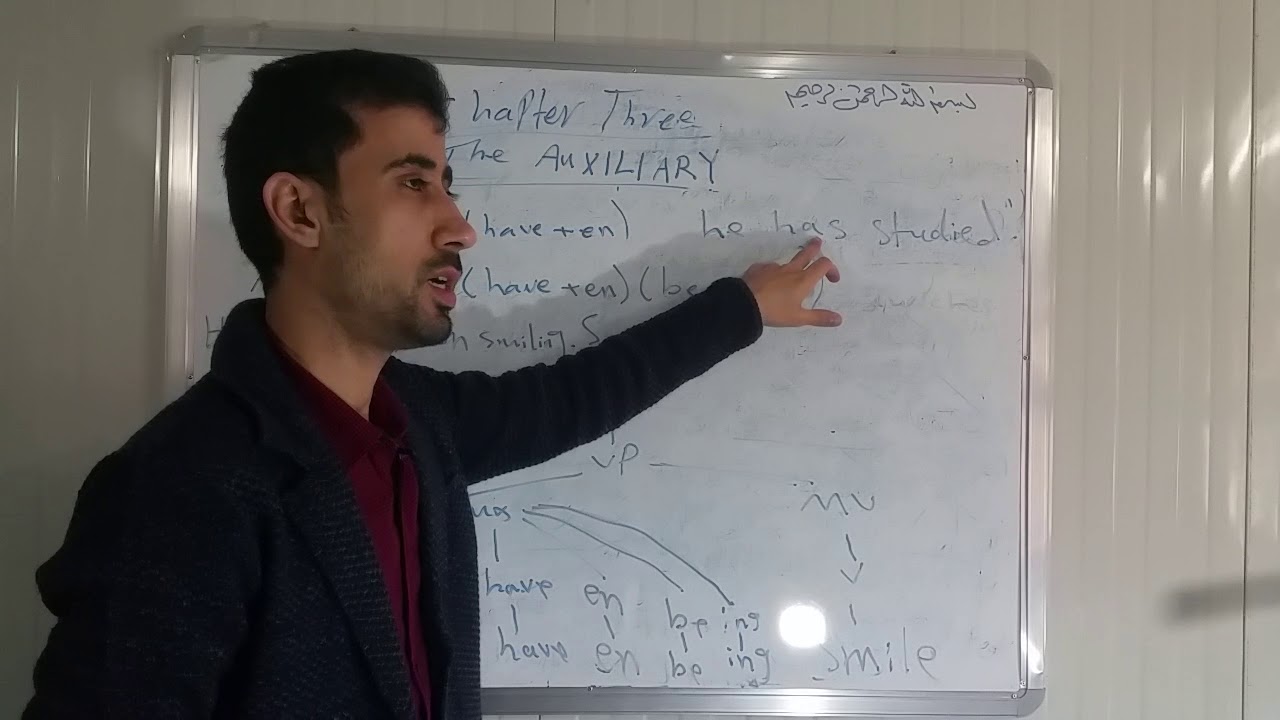شرح مادة النحو التحويلي مرحلة رابعه الفصل الثالث   Chapter three -The Auxiliary