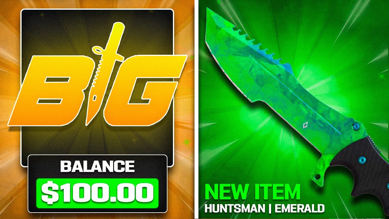 Started off with 100 coins on CSGOBIG and UNBOXED a Huntsman Emerald!