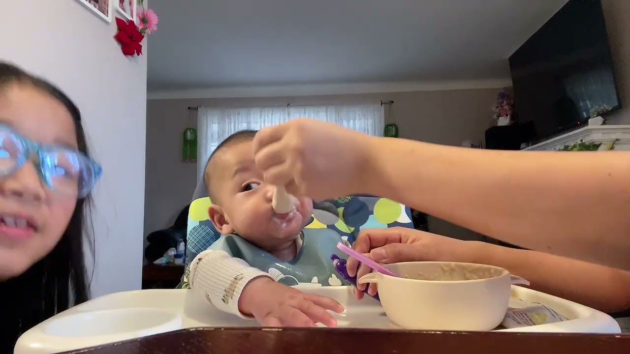 Matthew 7 months  old and he’s starting to eat solid  baby food  
