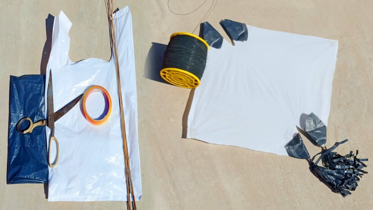 How to make a double kite 😄making with plastic bag at home
