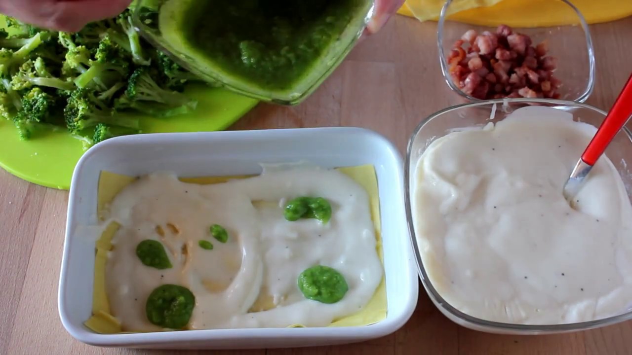 Lasagne con broccoli e pancetta