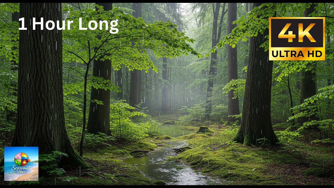 NO ADS 🌧️ Forest Rain Ambience 4K (1 HOUR) | Realistic Nature Sounds for Sleep, Relaxation & Study