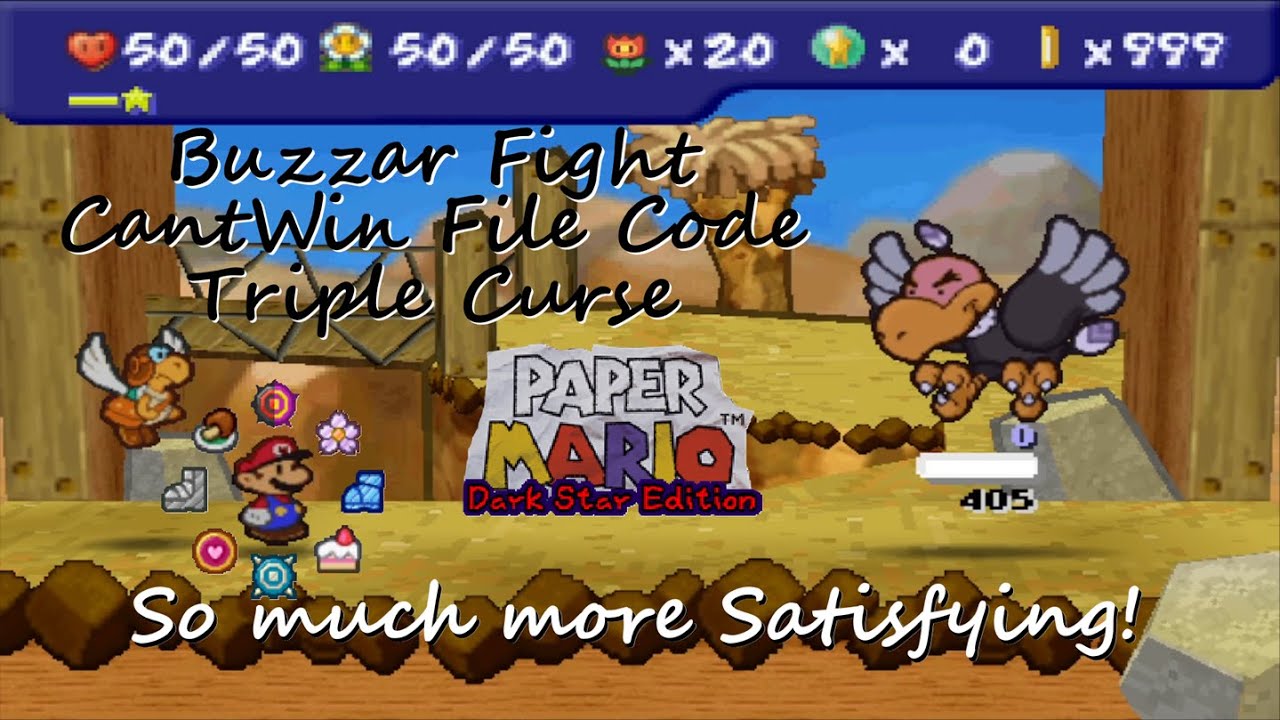 Paper Mario Dark Star Edition: Buzzar Fight with CantWin File Code, Triple Curse (9x)