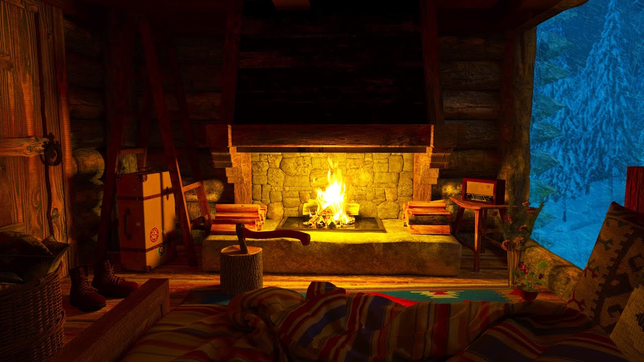 Frosty Howling Wind and Winter Storm for Sleeping - Mighty Blizzard Sounds and Fireplace