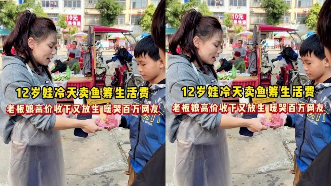 12岁娃冷天卖鱼筹生活费，老板娘高价收下又放生，暖哭百万网友